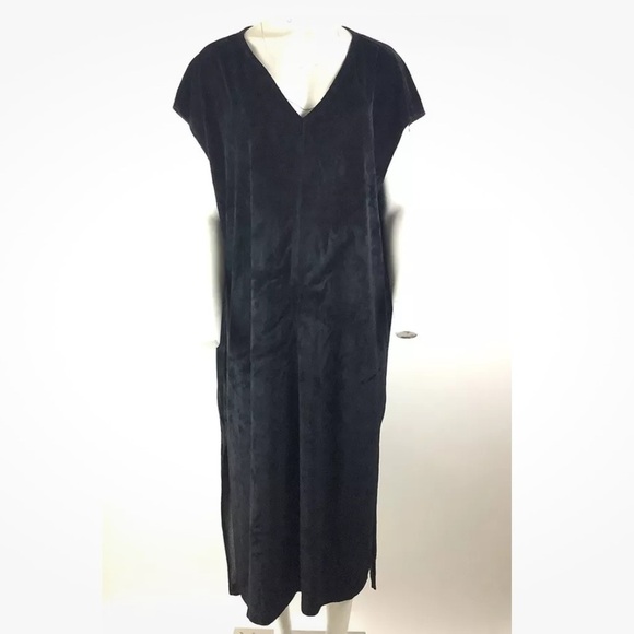 NWOT XCVI Sz M Maxi Crushed Velvet Pullover Dress Black Rayon Spandex Shift - Picture 2 of 6